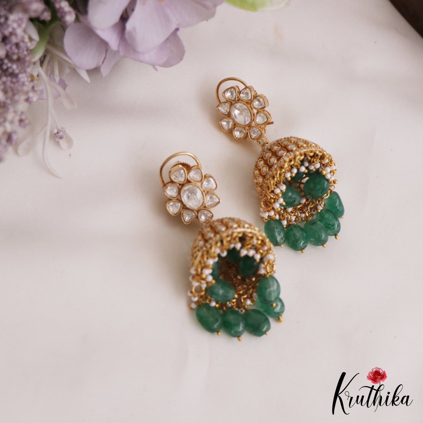 Gorgeous Floral Motifs Mossanite Jhumka E1012 (Available In 2 Colors)