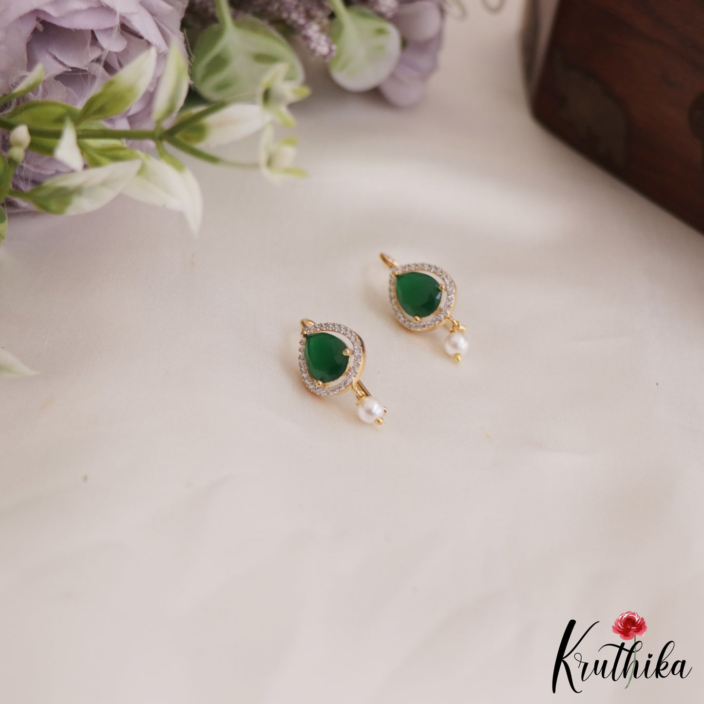 Classic Teardrop Earcuffs | Upper Earrings | Bugadi Earrings With Pearl Drop E891 (Available In 2 Colors)