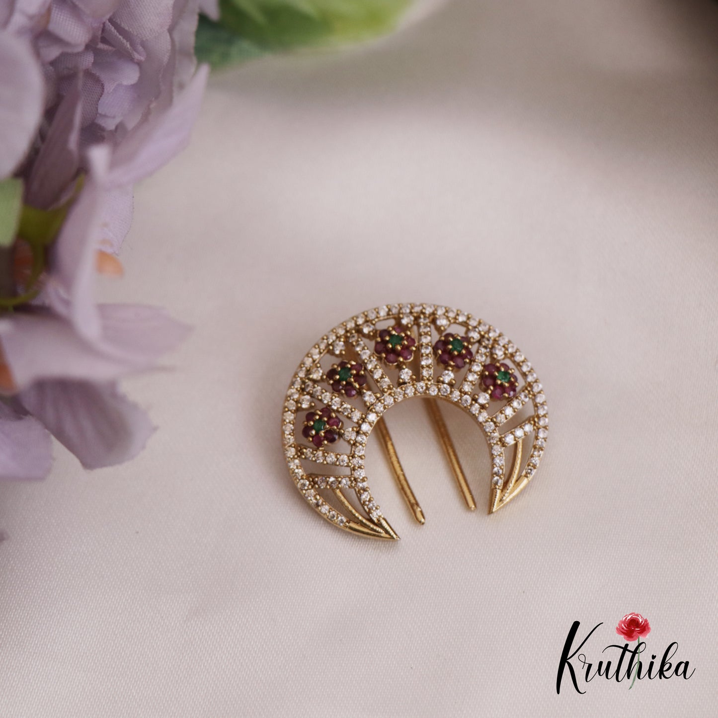 Trendy Floral AD Sparkling Chandra Surya Hair Ornaments J336