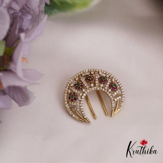Trendy Floral AD Sparkling Chandra Surya Hair Ornaments J336