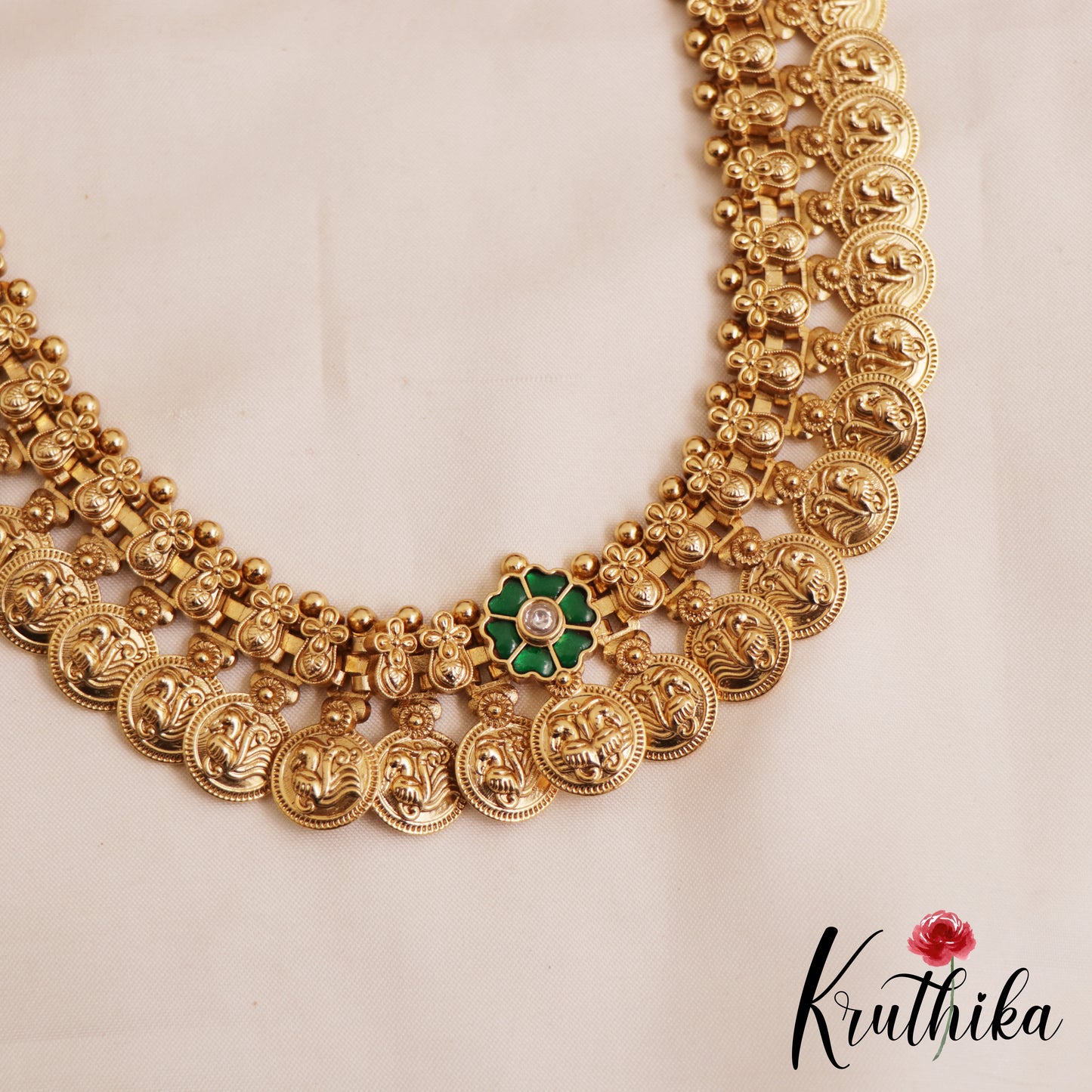 Beautiful Antique Peacock Motifs Kasu Jadau Haaram LH2086 (Available In 2 Colors)