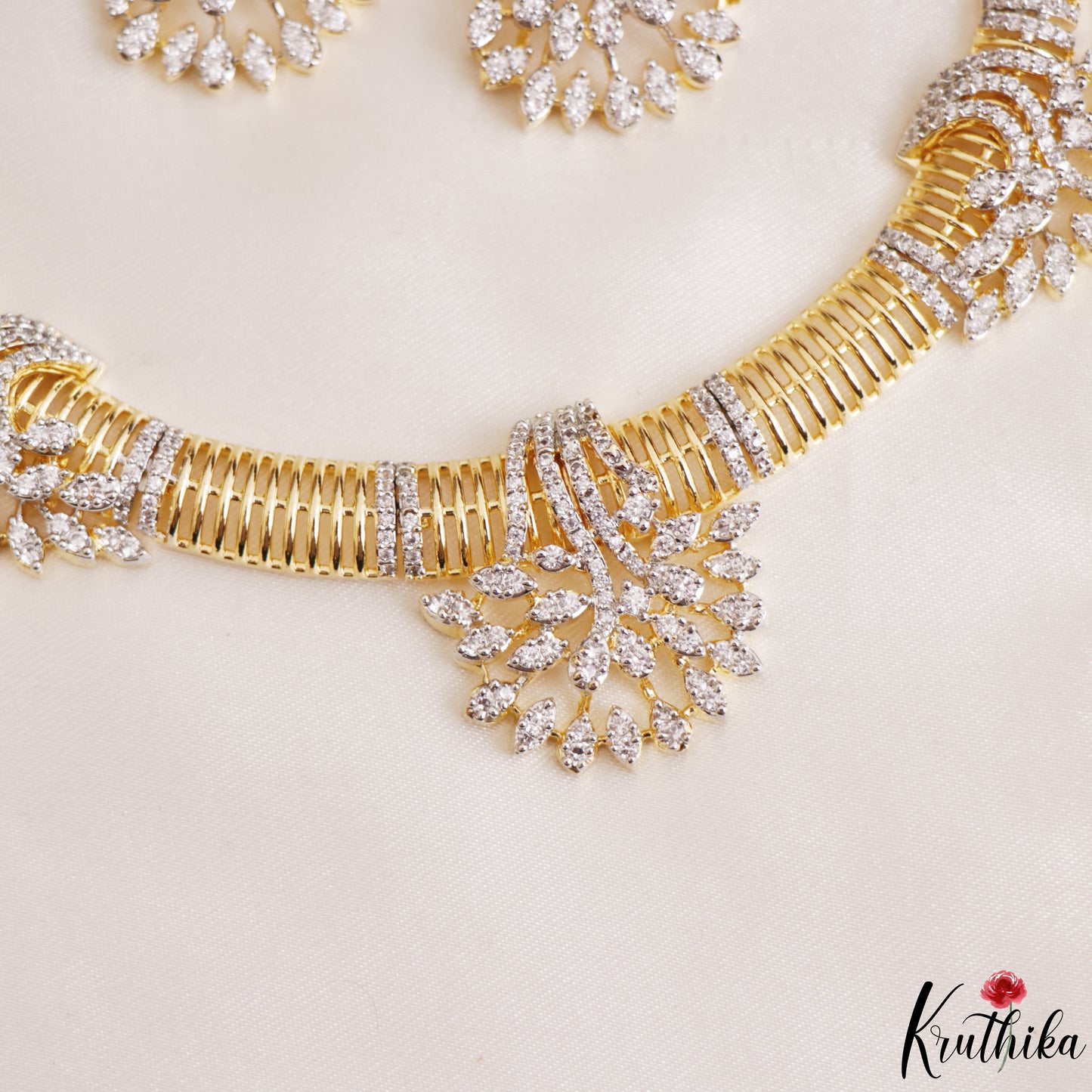 Sparkling Leaf Motifs Gold-Tone CZ Hasli Necklace NC3243 (Available In 2 Colors)