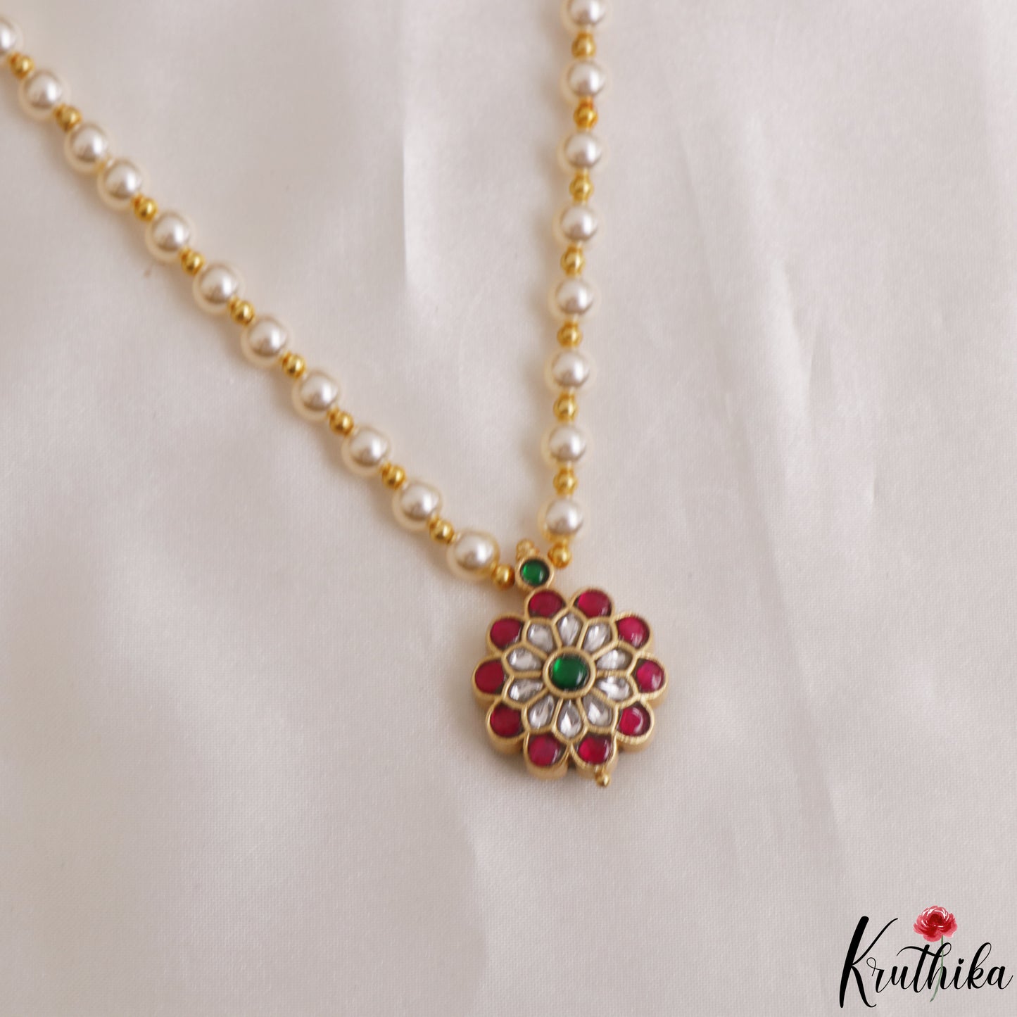 Elegant Floral Motifs Two-in-One Reversible Multi Pearl Strand Mala NC3120 (Available In 2 Colors)