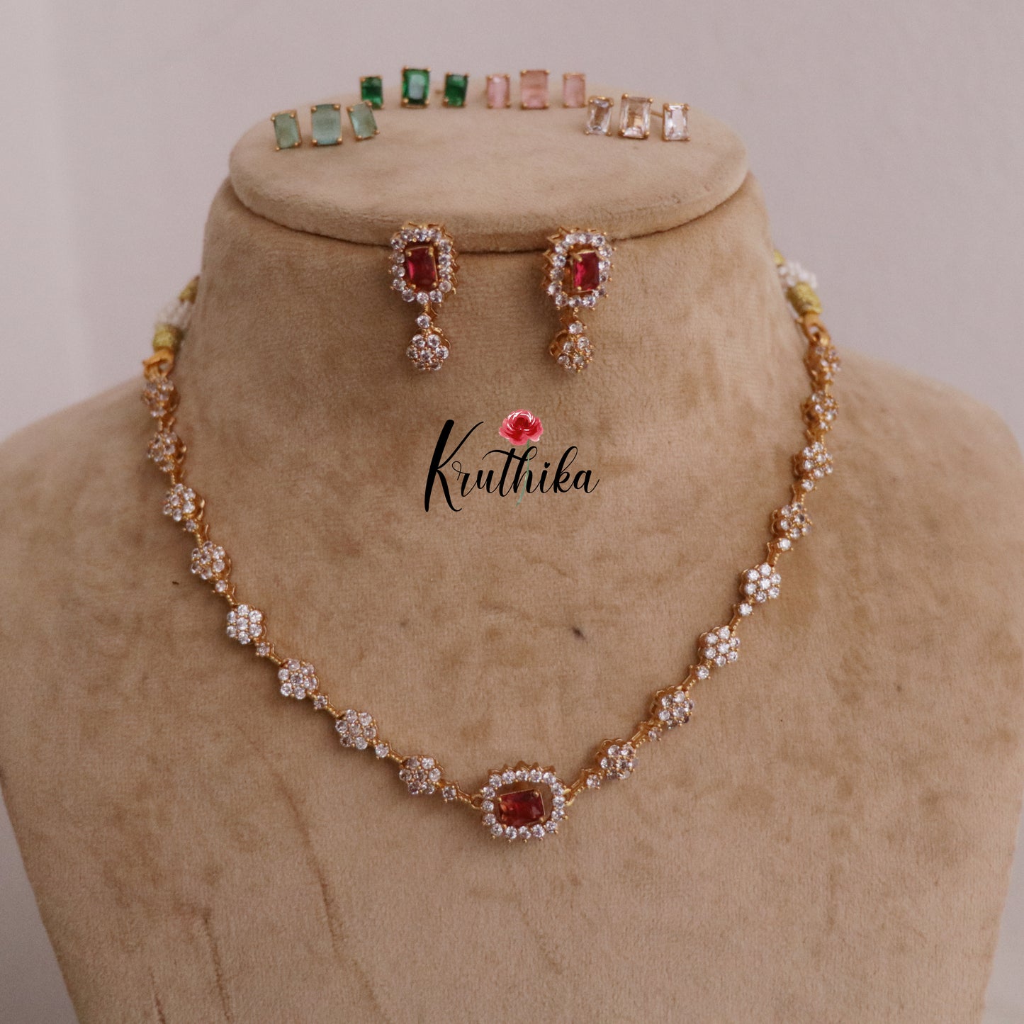 Simple CZ Victorian changeable Stone Necklace NC2299