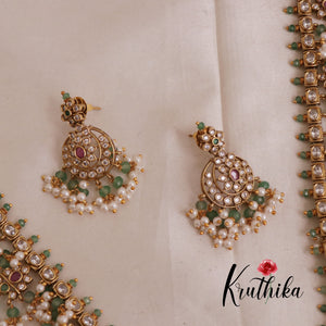 Elegant Victorian AD Stones Guttaposalu Harram with Pastel Green Beads Drops LH1858