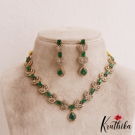 Sparkling Square Leaf Motifs AD Victorian Necklace NC2839 (Available In 3 Color)