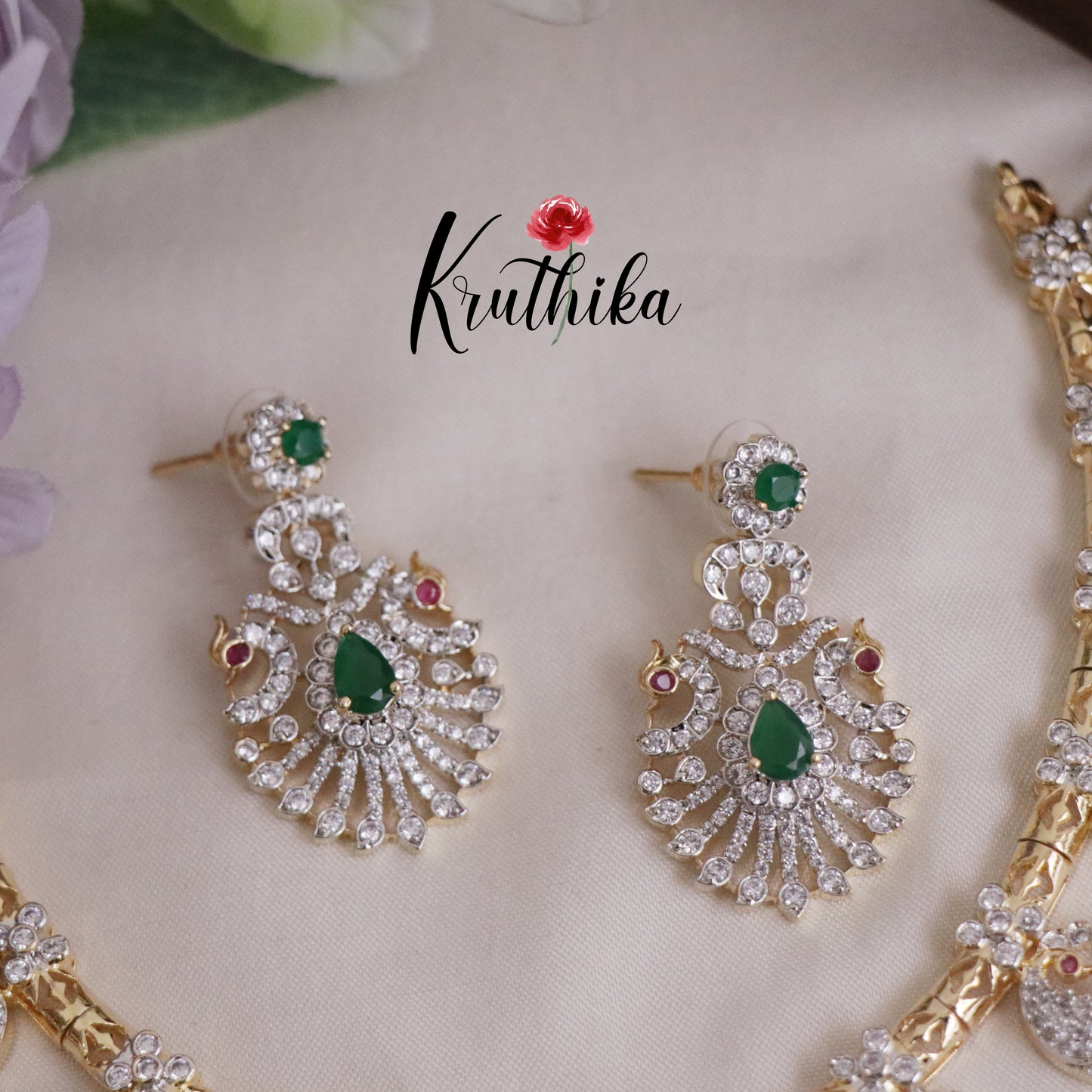 Beautiful CZ Sparkling Mango and Peacock Pendant Necklace NC2218