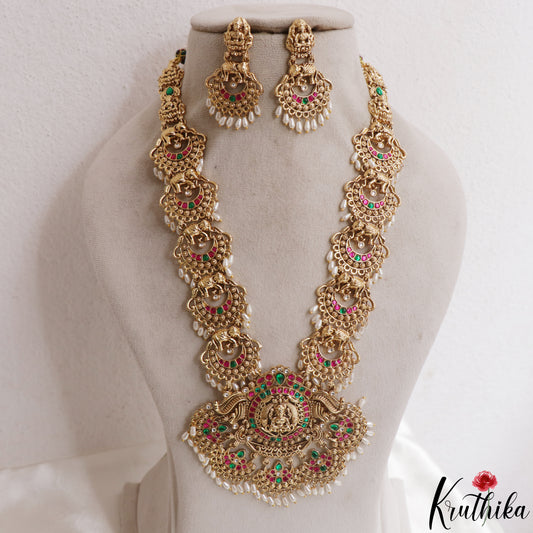 Classic Antique Nagas Lakshmi Elephant Jadau Haaram With Rice Pearl Drops LH2166