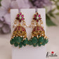 Gorgeous Lotus Motifs Jadau Jhumka With Green Bead Drops E1015