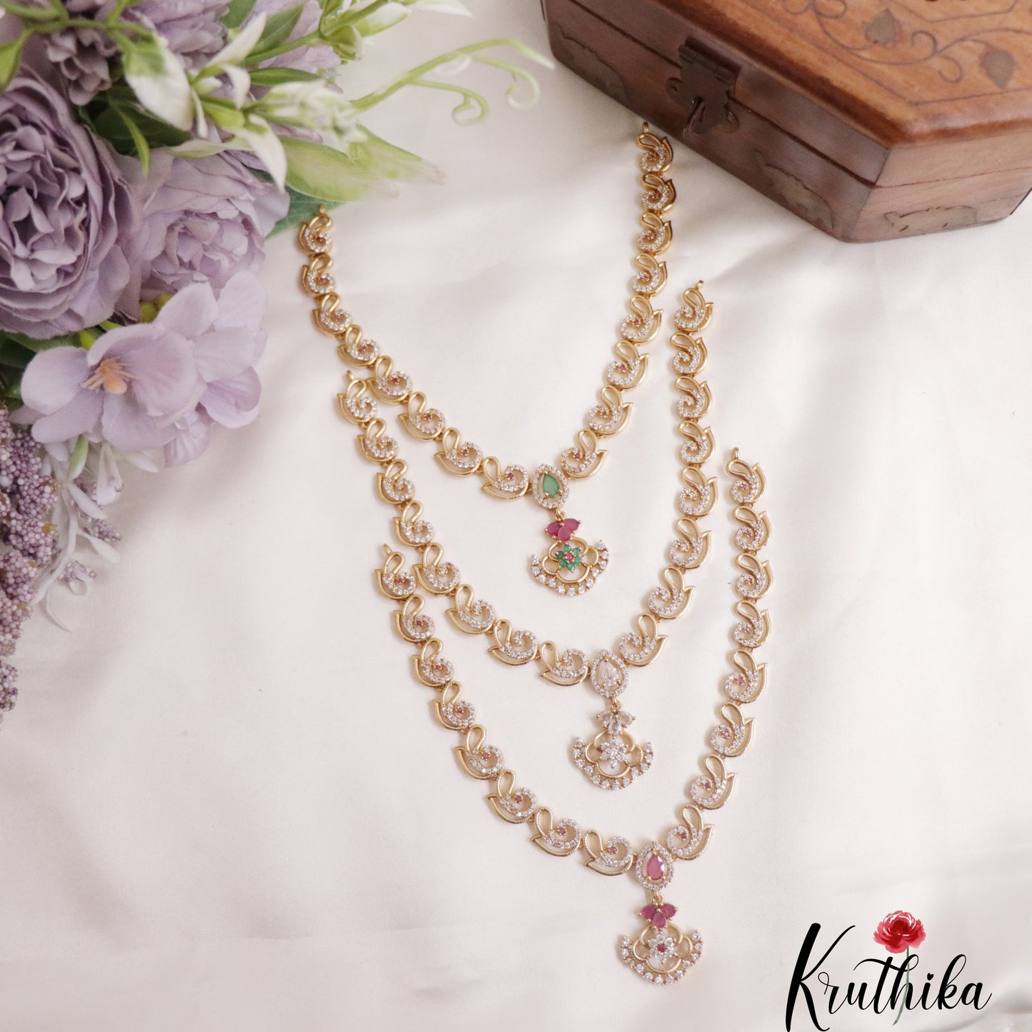 Elegant CZ Victorian Floral Pendant Necklace NC2277 (Available in 3 Colors)