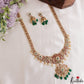 Gorgeous Floral Peacock Motifs Gold-Tone CZ Haaram With Green Bead Drops LH2187