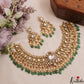 Premium Geometric Teardrop Motifs Jadau Choker With Green Bead Drops NC3011 (Available In 3 Colors)