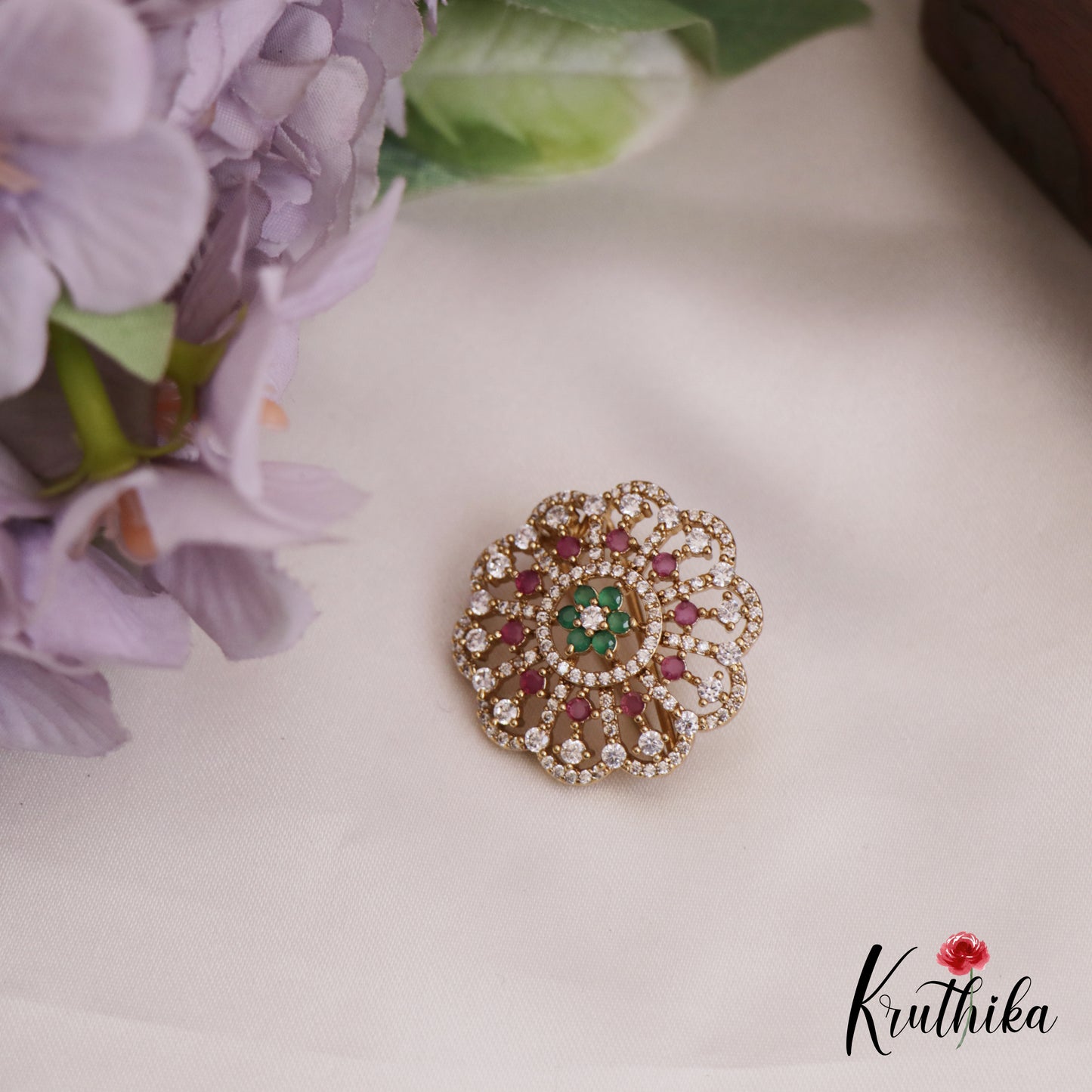 Elegant AD Floral Chandra Surya Hair Ornaments J335