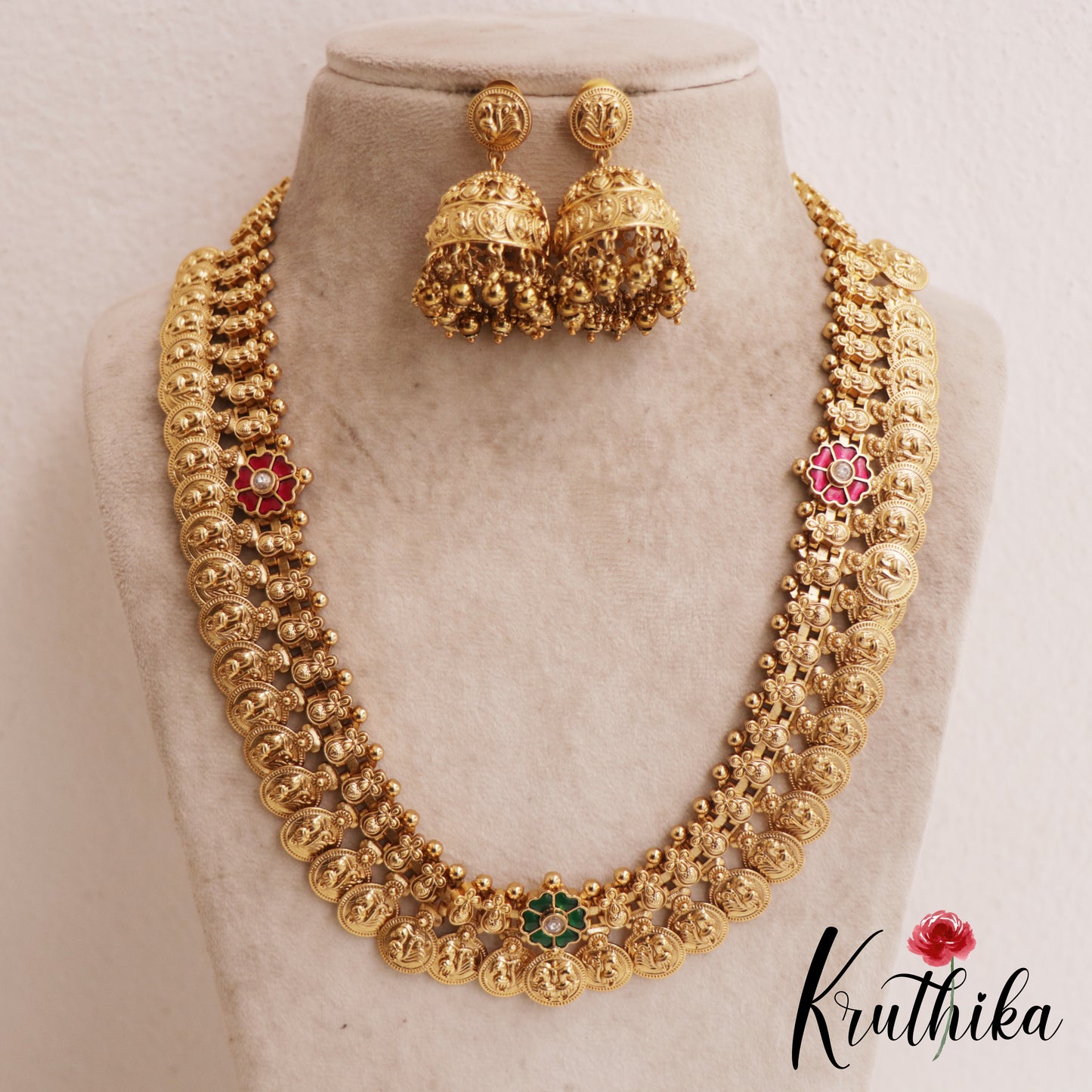 Beautiful Antique Peacock Motifs Kasu Jadau Haaram LH2086 (Available In 2 Colors)