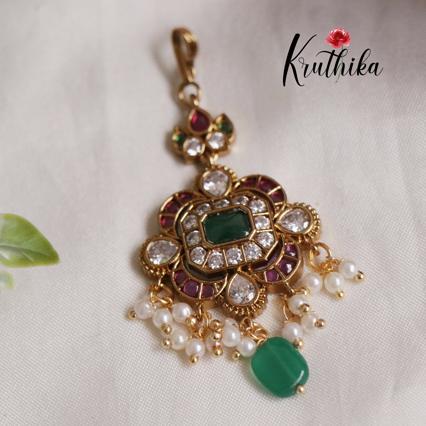 Beautiful Kemp Maang Tikka with Beads Drops MT265