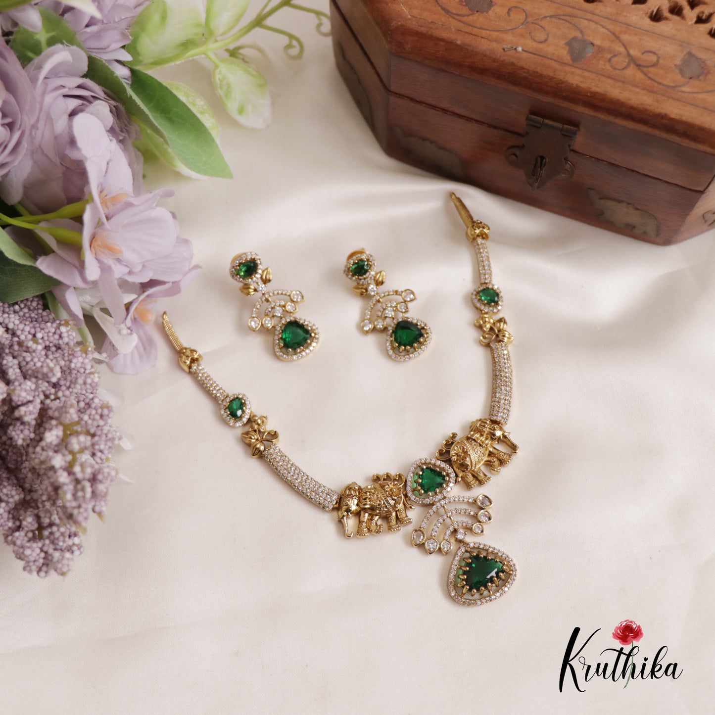 Gorgeous Elephant Motifs Victorian Hasli Necklace NC2578 (Available In 3 Colors)