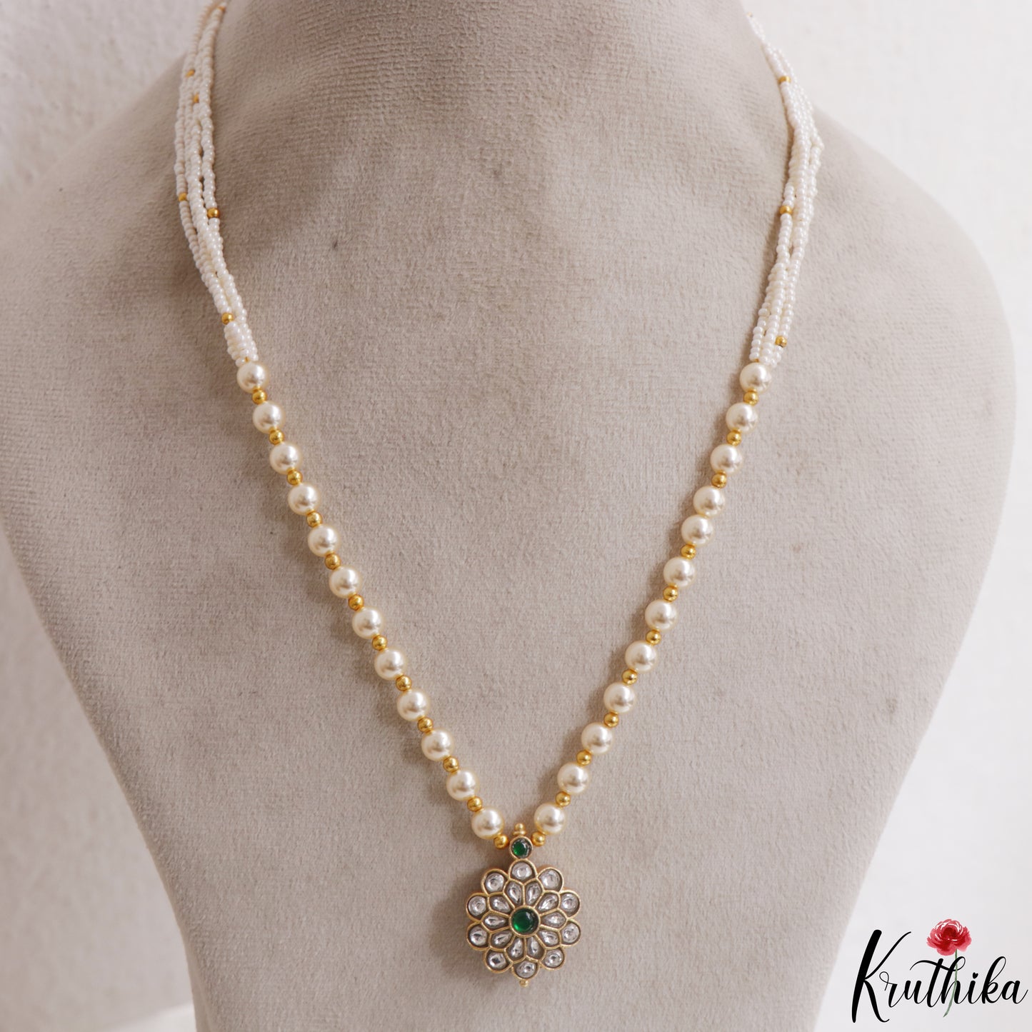 Elegant Floral Motifs Two-in-One Reversible Multi Pearl Strand Mala NC3120 (Available In 2 Colors)