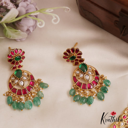 Premium Floral Green Beads Jadau Choker Set With Maang Tikka NC2583