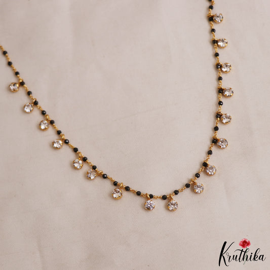 Simple Black Beaded Gold-Tone Chain With AD Stones NC2981