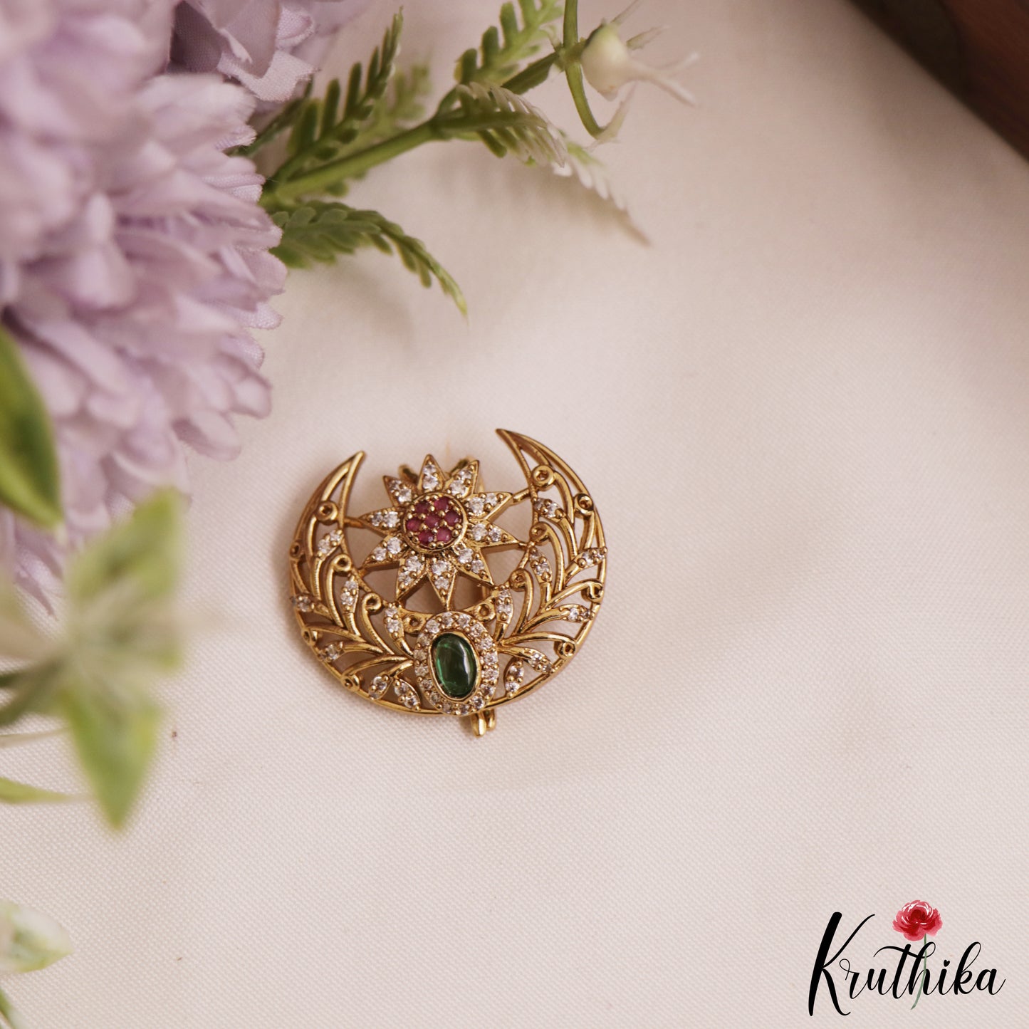 Classic Floral Motifs Chandra Surya AD Hair Ornaments J370
