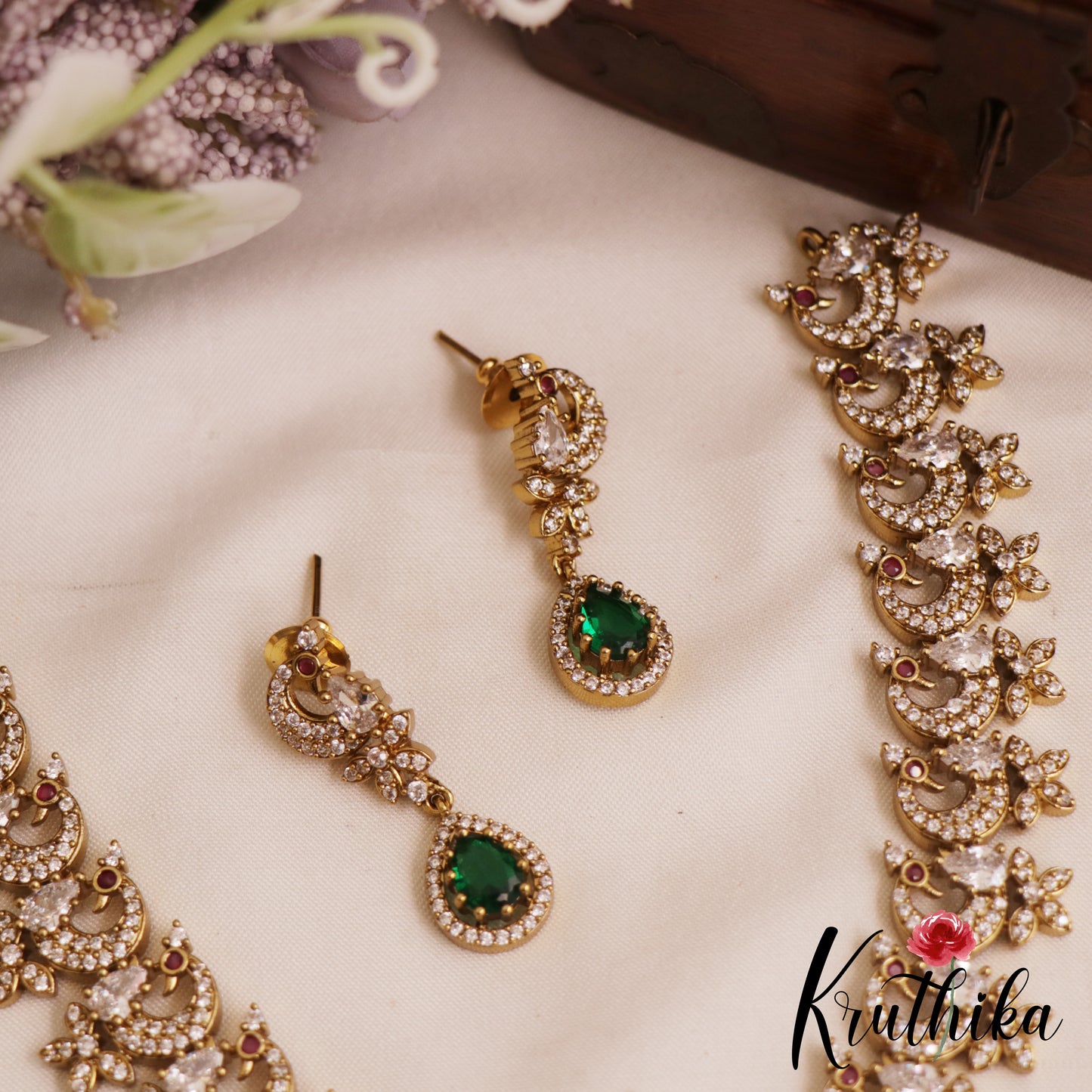 Dreamy Peacock AD Victorian Necklace NC2519 (Available In 5 Colours)