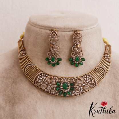 Stunning AD Floral Peacock Motifs Victorian Hasli Choker NC2812 (Available In 2 Colors)