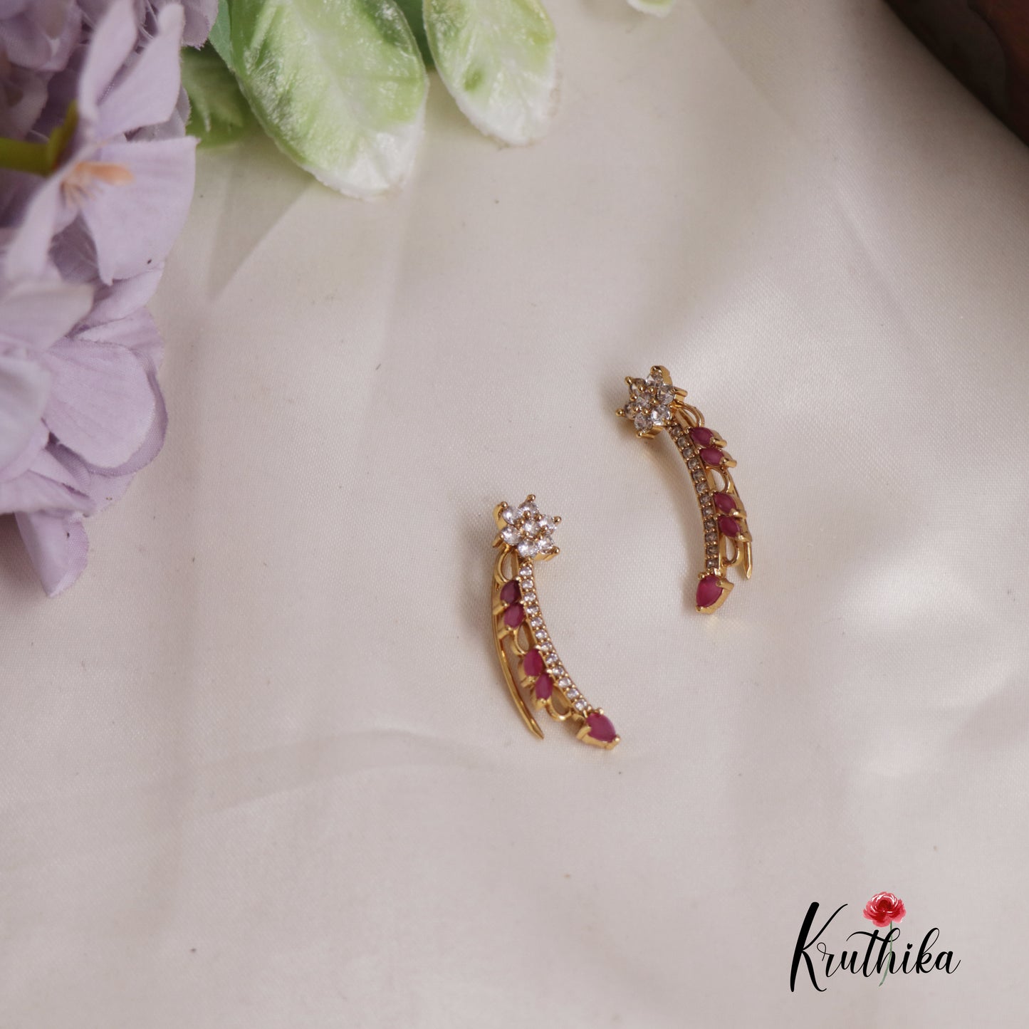 Premium AD Stone Floral Ear Climbers E778 (Available In 3 Colours)