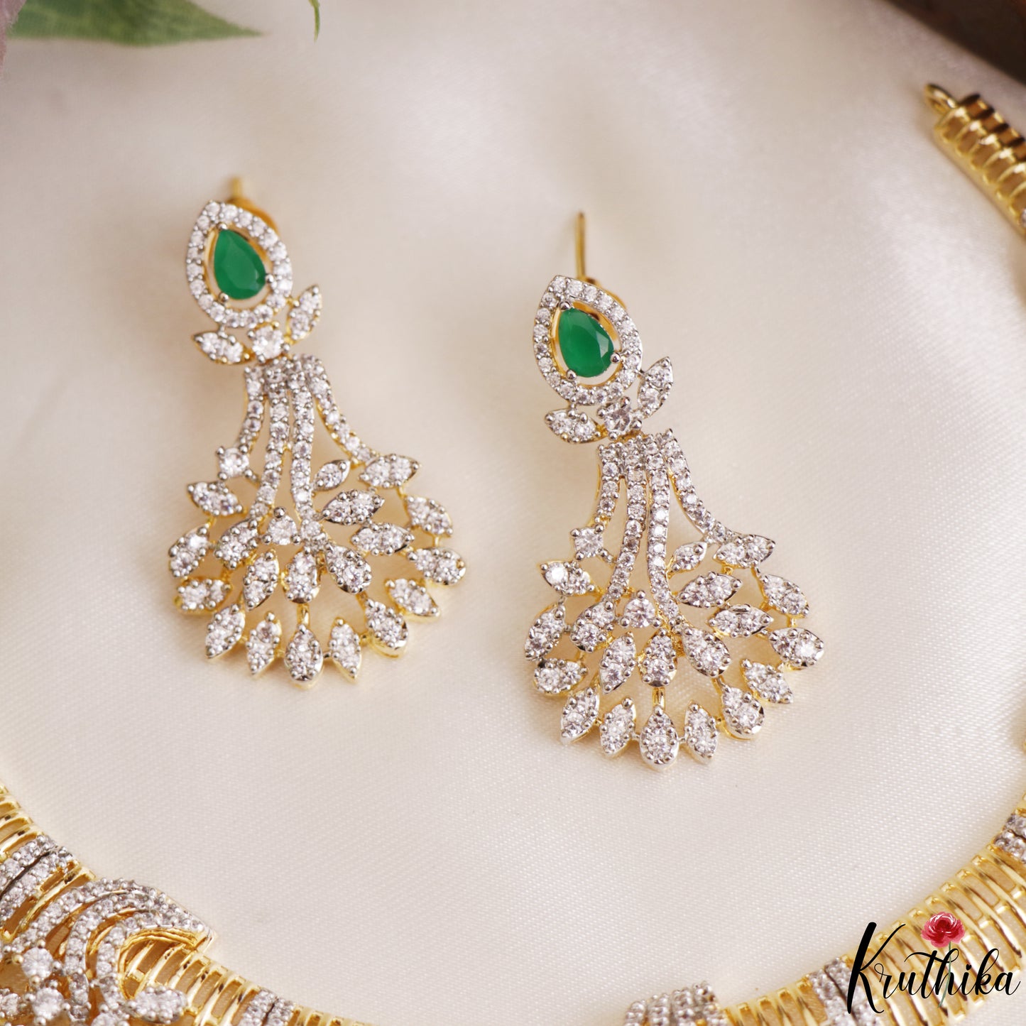 Sparkling Leaf Motifs Gold-Tone CZ Hasli Necklace NC3243 (Available In 2 Colors)