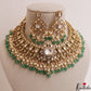 Premium Geometric Teardrop Motifs Jadau Choker With Green Bead Drops NC3011 (Available In 3 Colors)