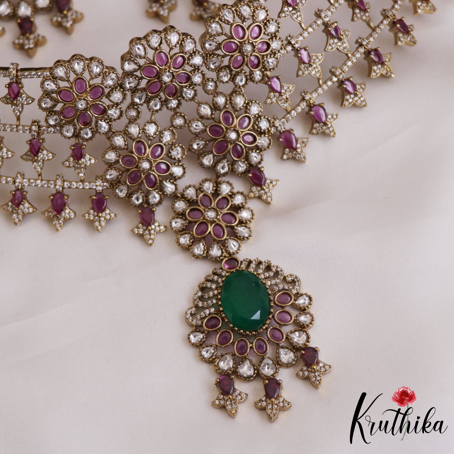 Sparkling Floral Motifs AD Choker NC2708 (Available In 2 Colors)