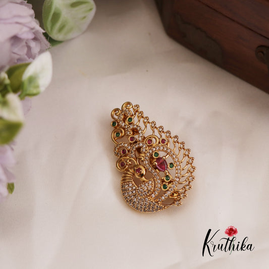 Beautiful AD Peacock Mango Motifs Saree Pin SP48