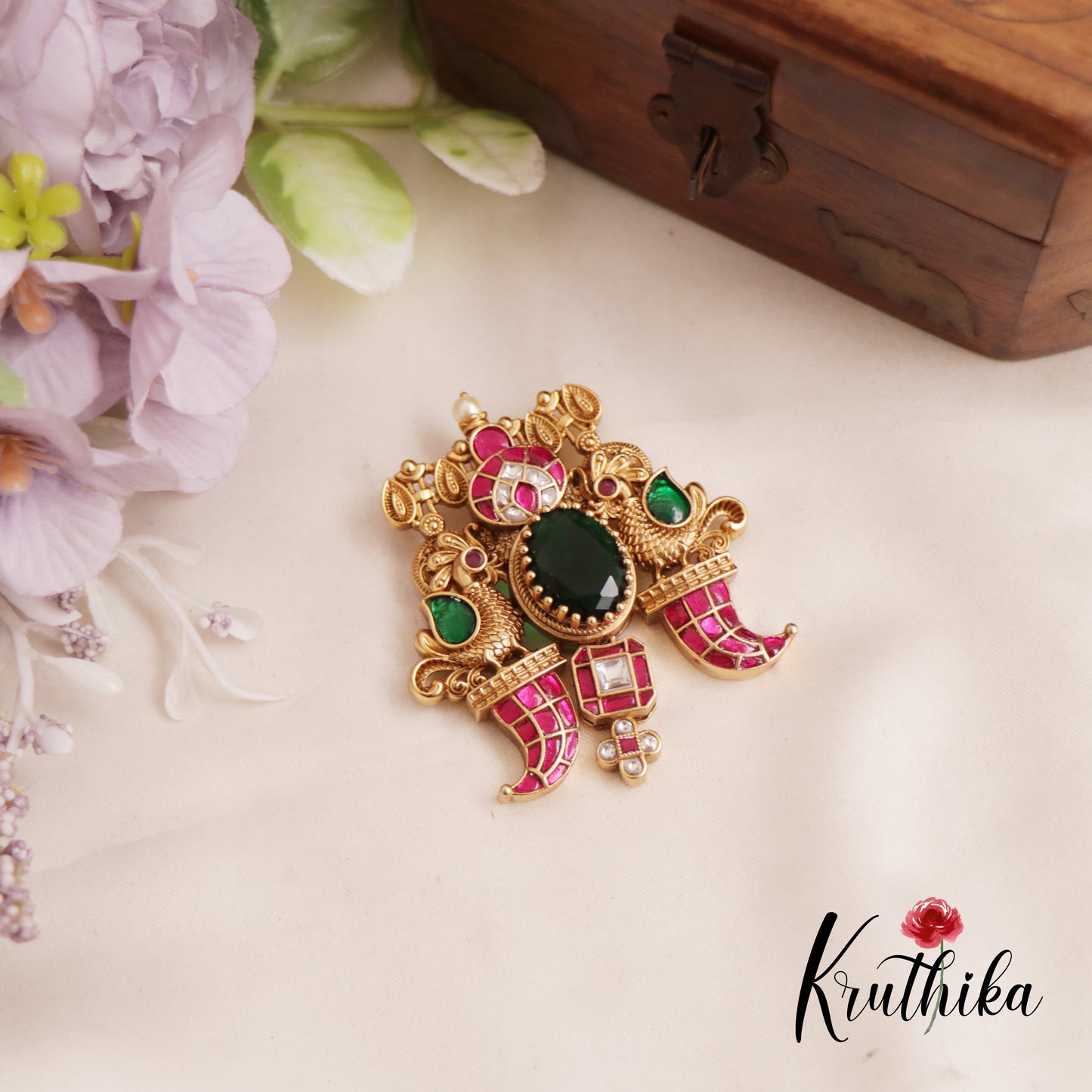 Premium Jadau Peacock Puligoru Pendant Set PS248