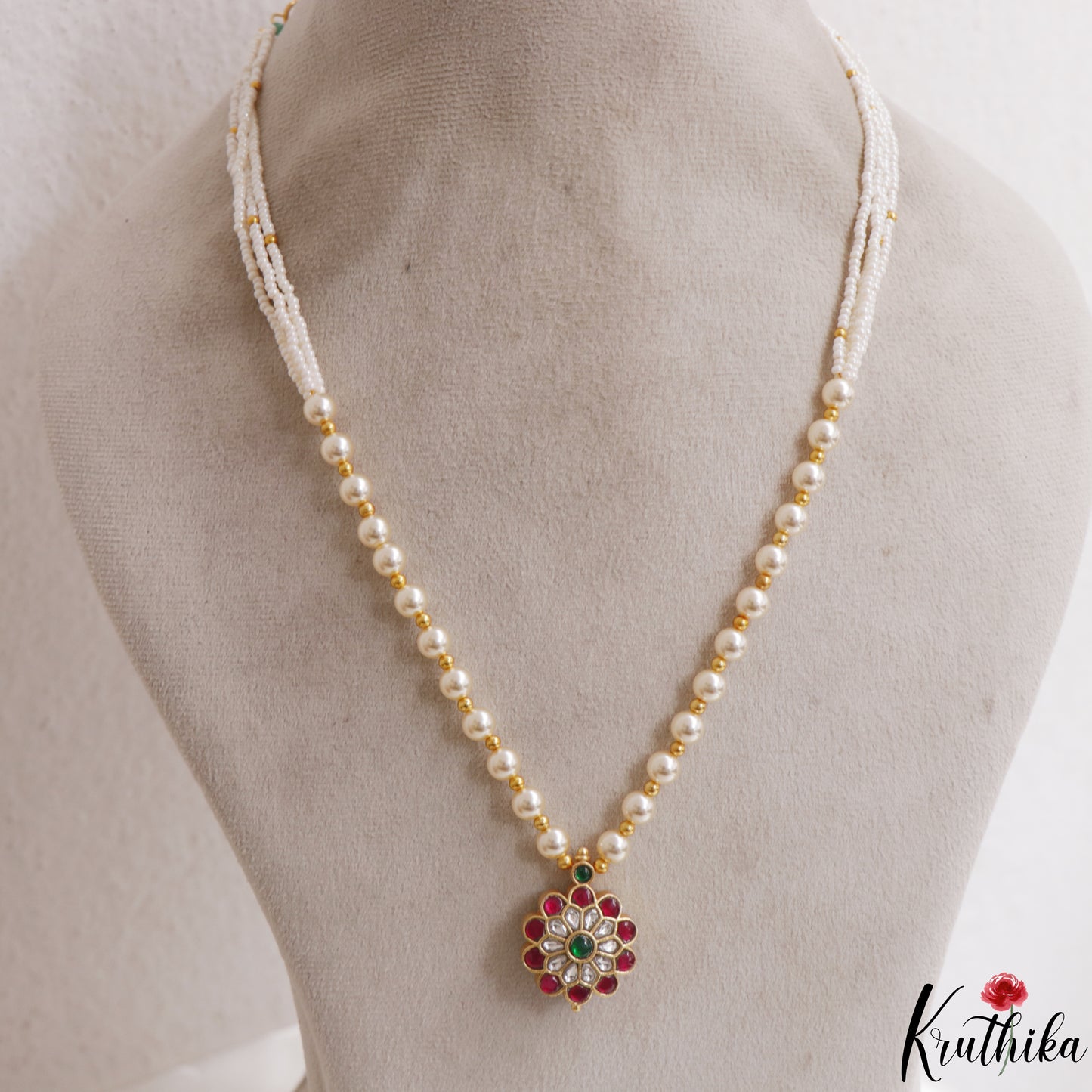 Elegant Floral Motifs Two-in-One Reversible Multi Pearl Strand Mala NC3120 (Available In 2 Colors)