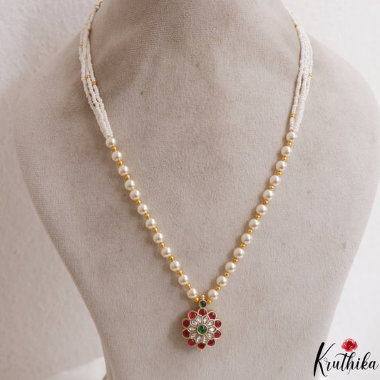 Elegant Floral Motifs Two-in-One Reversible Multi Pearl Strand Jadau Mala NC3120 (Available In 2 Colors)