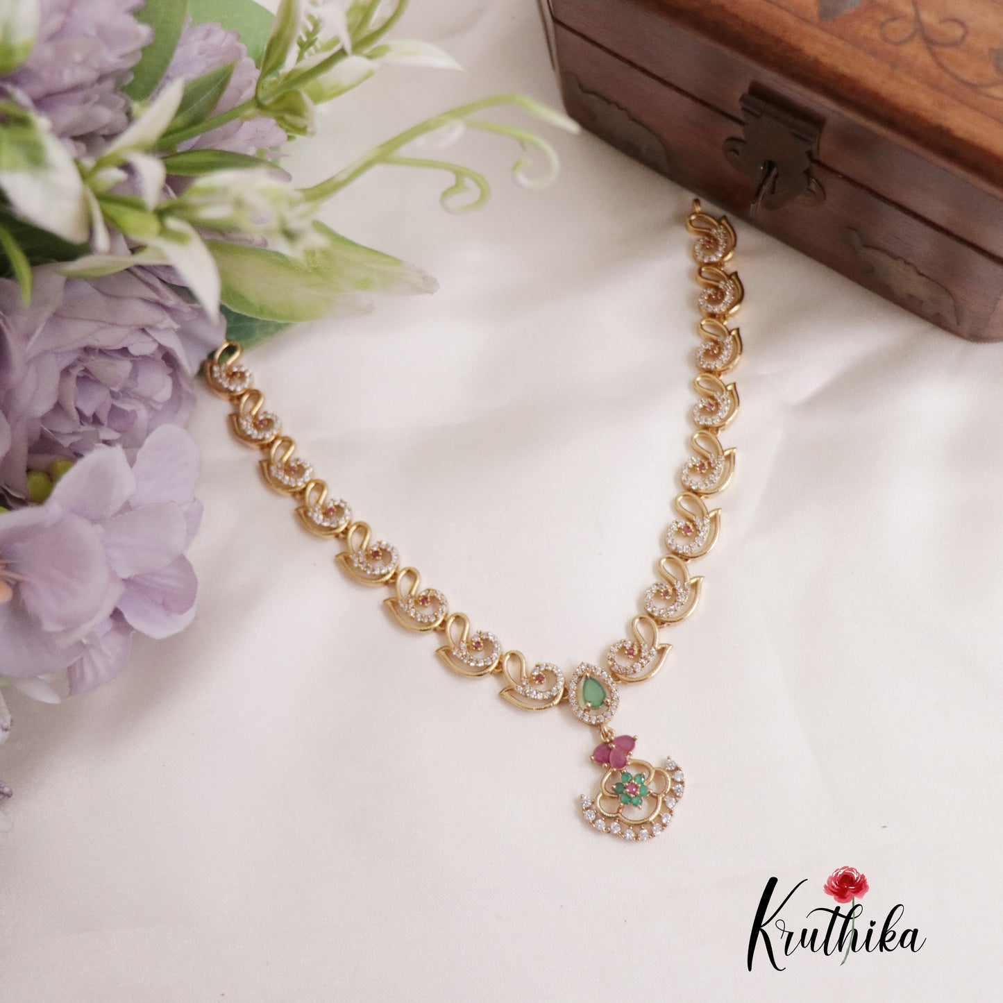 Elegant CZ Victorian Floral Pendant Necklace NC2277 (Available in 3 Colors)