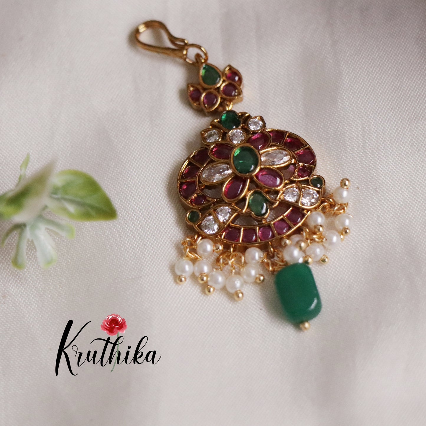 Classic Kemp Maang Tikka with Beads Drops MT264