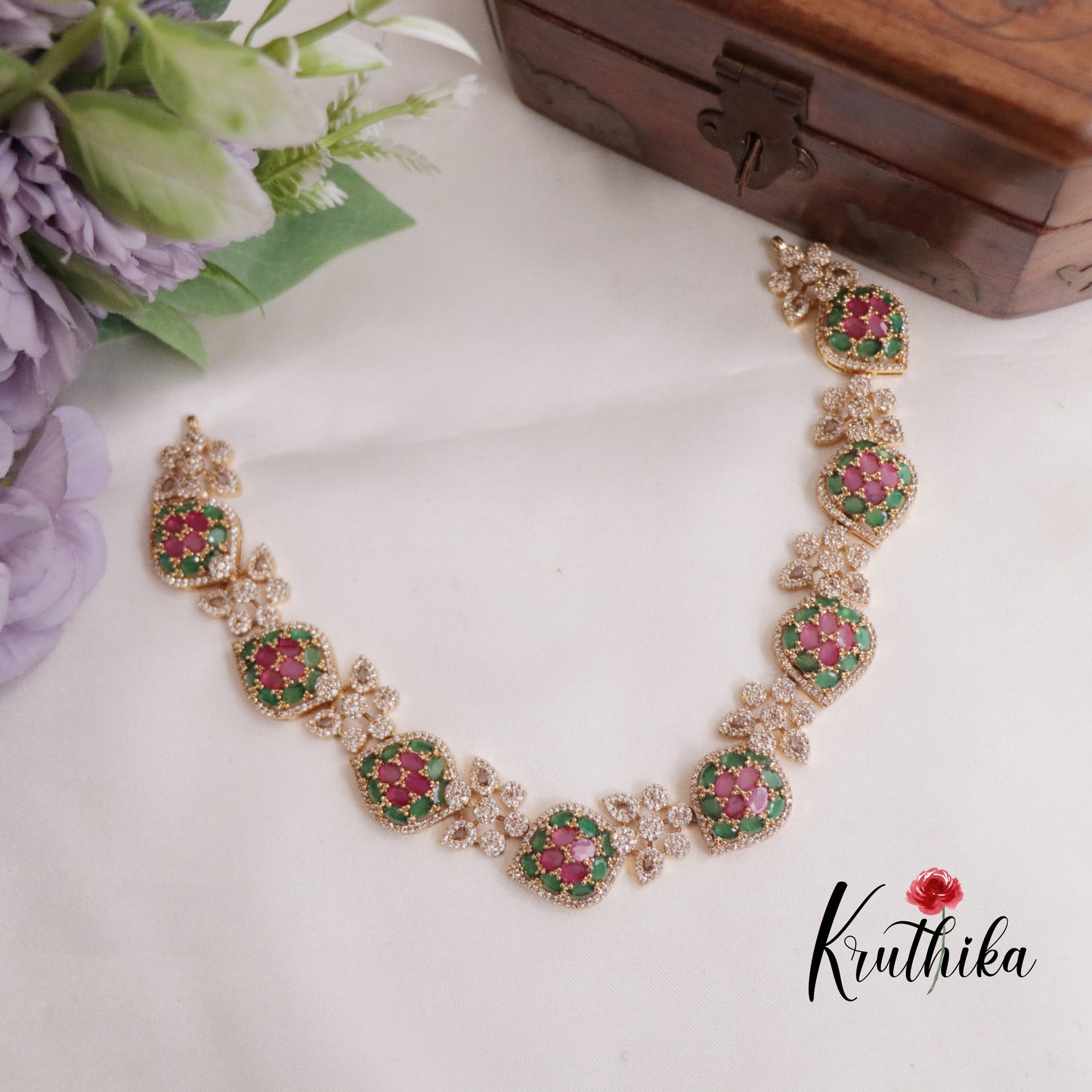 Simple CZ Leaf Motif Necklace NC2330 (Available in 4 colours)