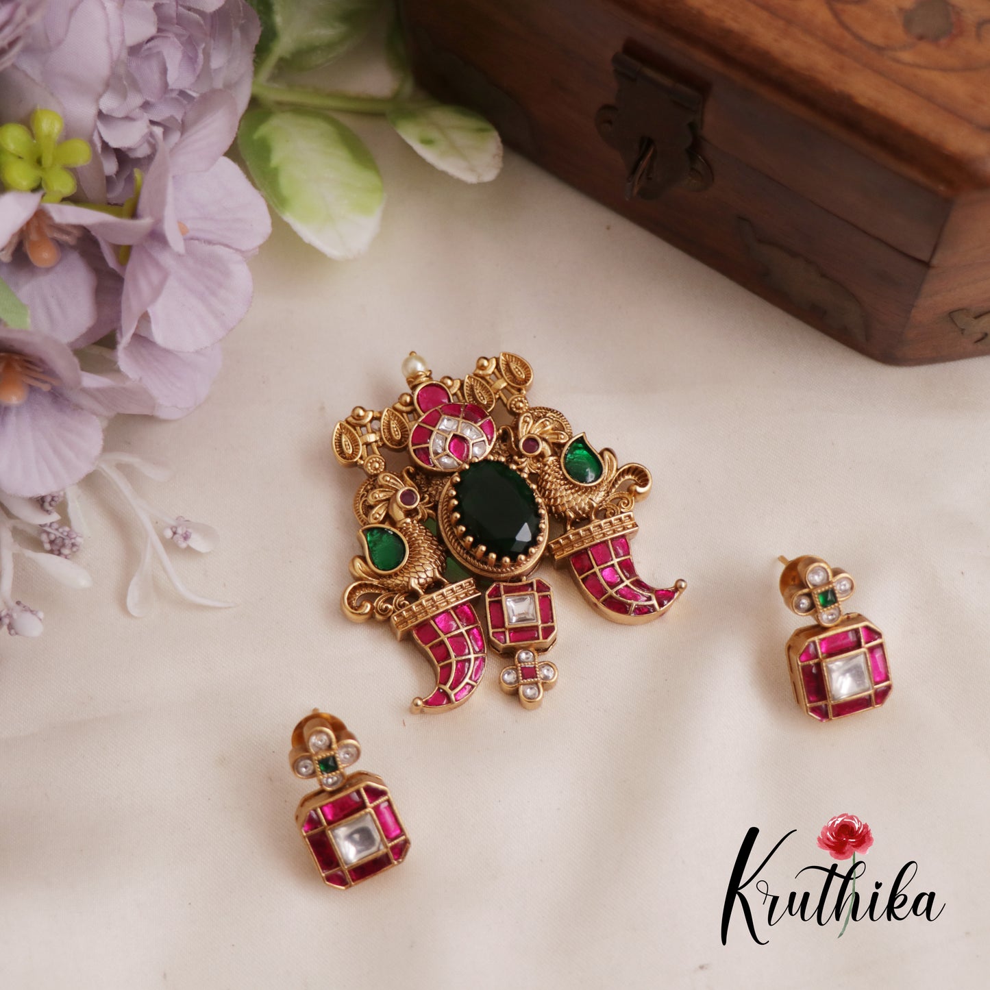 Premium Jadau Peacock Puligoru Pendant Set PS248