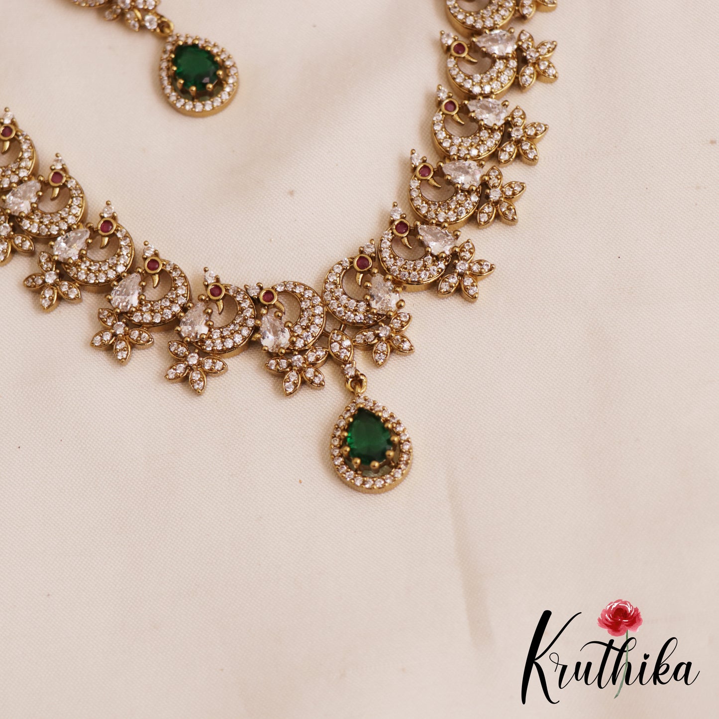 Dreamy Peacock AD Victorian Necklace NC2519 (Available In 5 Colours)
