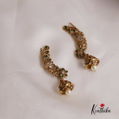 Gorgeous Floral Ear Climbers with Pearl Drop Jhumkas E777 (Available In 2 Colours)
