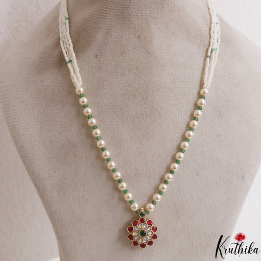 Elegant Floral Motifs Two-in-One Reversible Multi Pearl Strand Jadau Mala NC3120 (Available In 2 Colors)