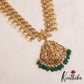 Gorgeous Antique Nagas Lakshmi Mango Motifs Temple Haaram With Green Bead DropsLH2094