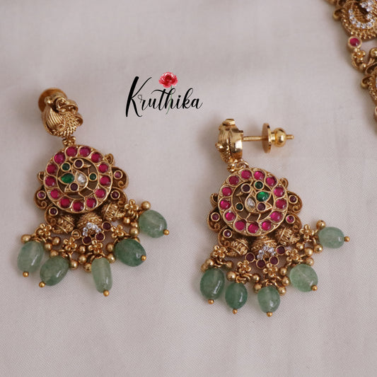 Grand Jadau Peacock Pendant Haram with Pastel Beads Drop LH1944