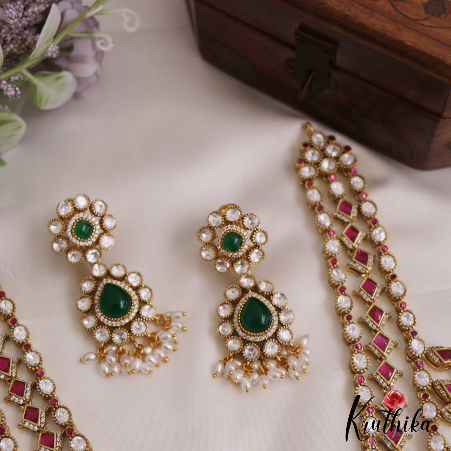 Stunning Geometric Motifs Moissanite Jadau Haaram LH2052