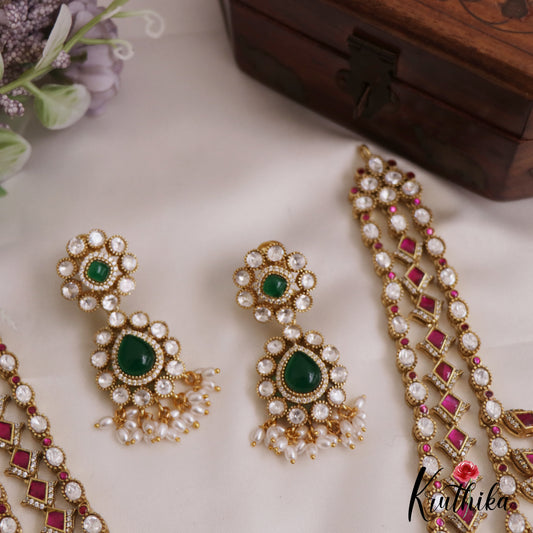 Stunning Geometric Motifs Moissanite Jadau Haaram LH2052