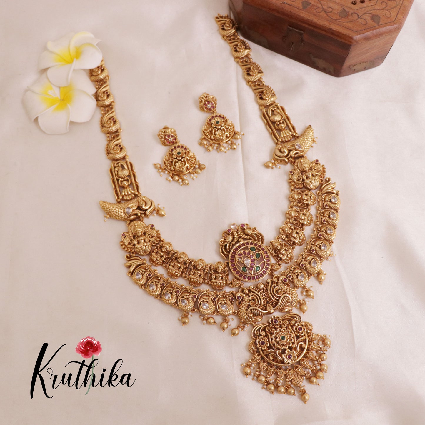 Elegant two-layer Lakshmi peacock haaram LH1862 [Available in two colours]