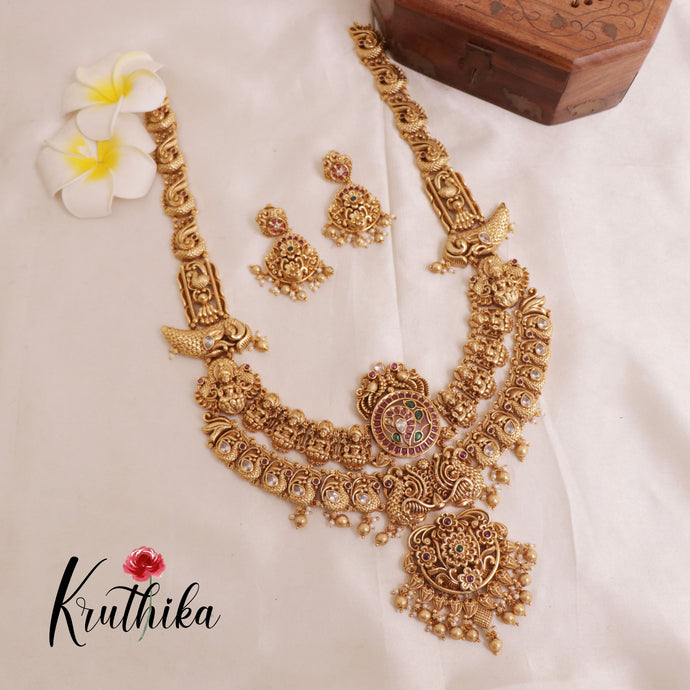 Elegant two-layer Lakshmi peacock haaram LH1862 [Available in two colours]