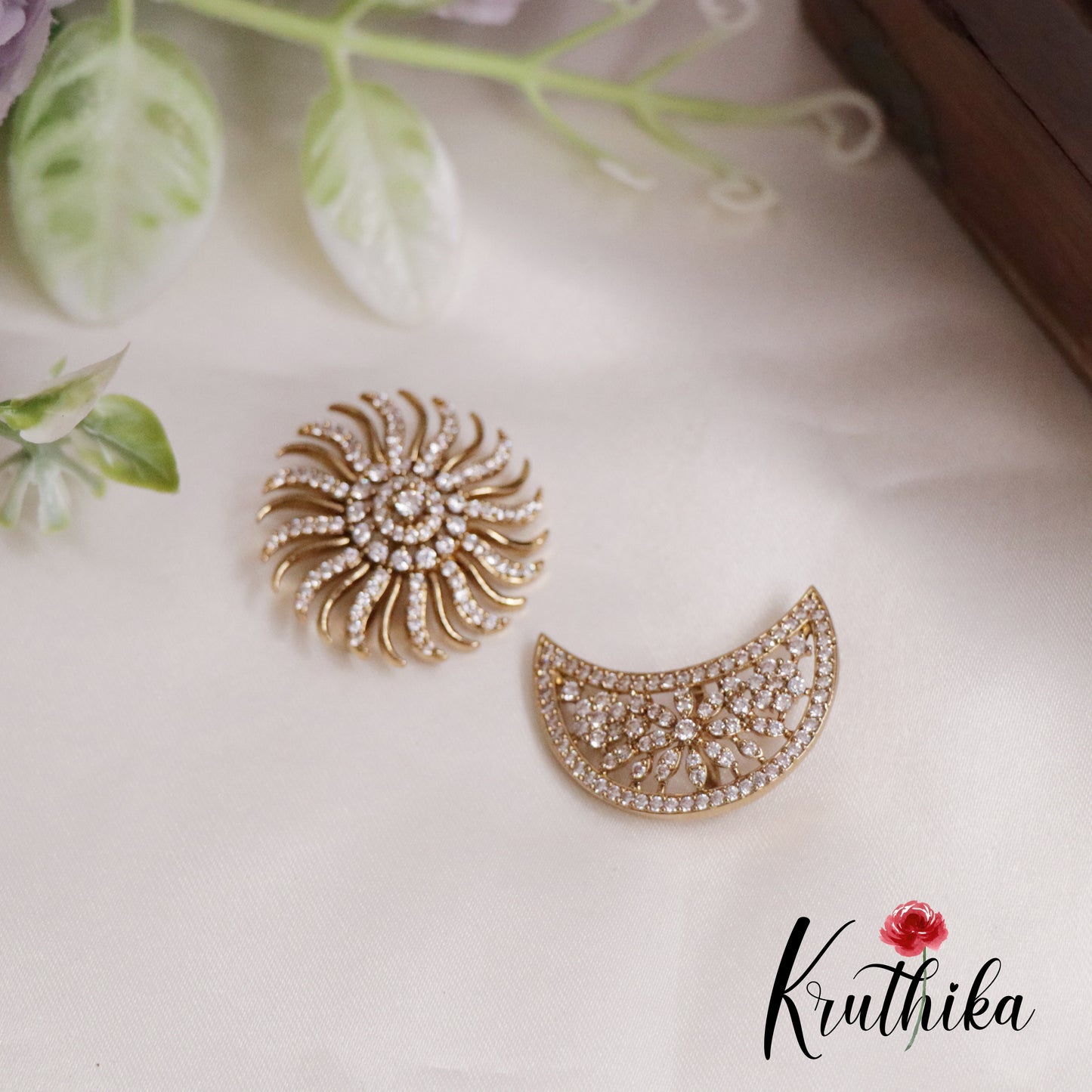 Trendy CZ Sparkling Chandra Surya Hair Ornaments J193