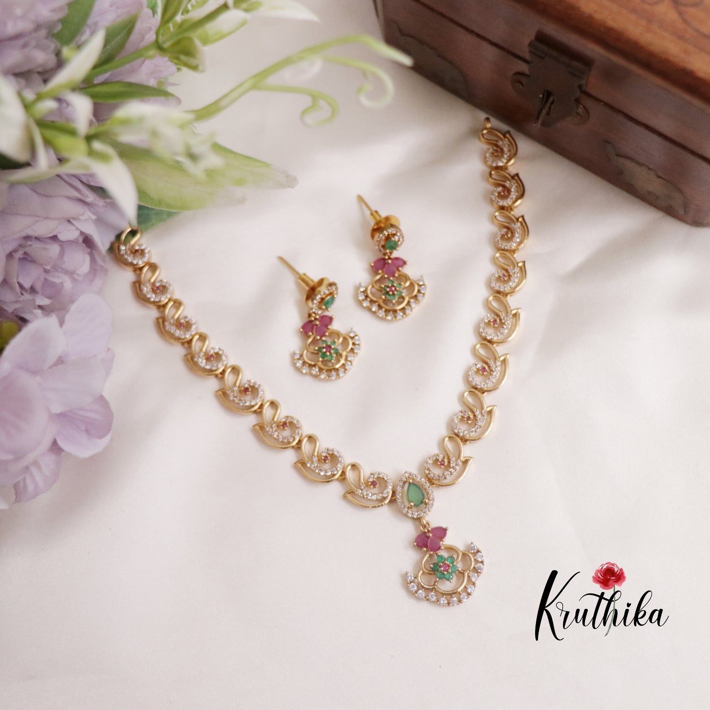 Elegant CZ Victorian Floral Pendant Necklace NC2277 (Available in 3 Colors)