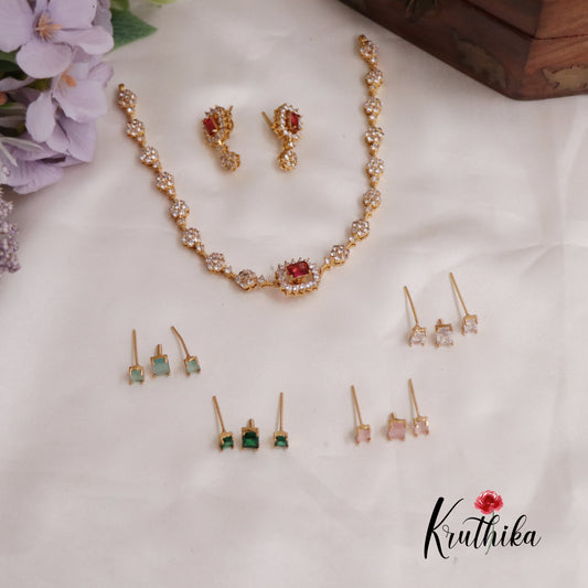 Simple CZ Victorian changeable Stone Necklace NC2299